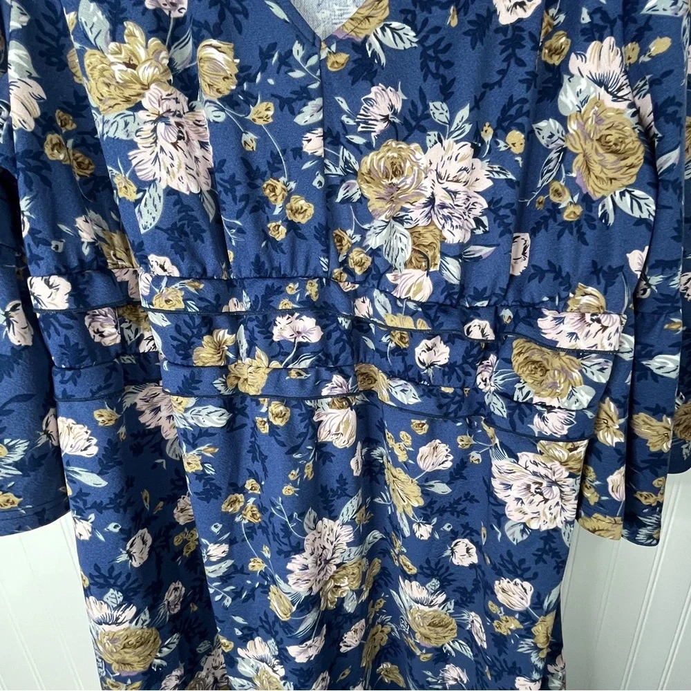 Suzanne Betro Navy Floral Wrap Maxi Dress Ruffle Hem Long Sleeve Plus 2X Boho - Picture 4 of 7
